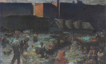 Landscapes Painting - Market at Dawn George luks cityscape street scenes city